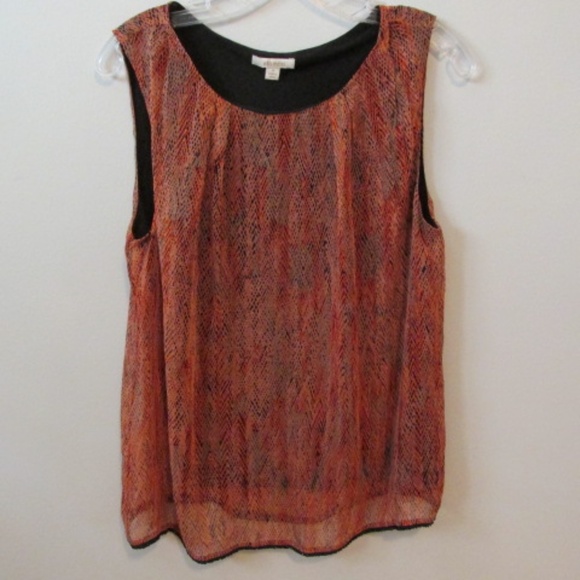 Ella Moos Red&Black Sheer Sleeveless Top, Size M - Picture 1 of 5